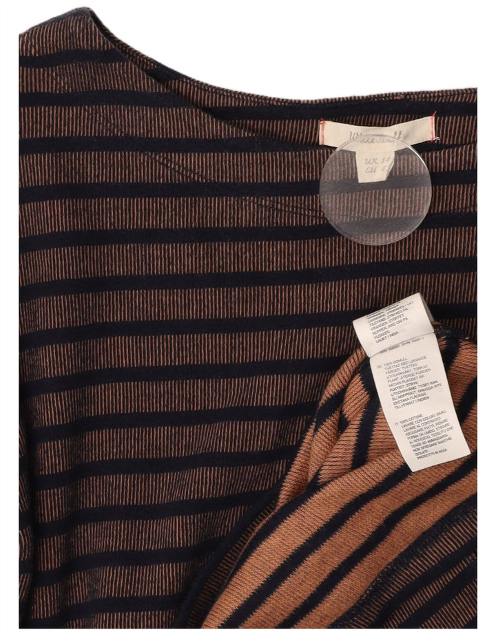 WHITE STUFF Vestido feminino de manga comprida com bainha UK 14 grande listrado marrom