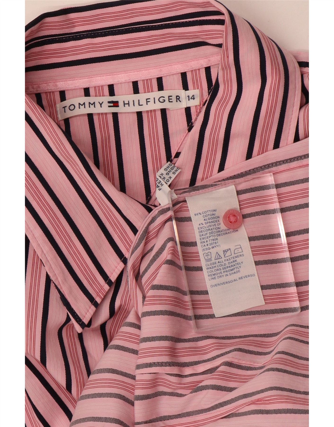 Camisa feminina TOMMY HILFIGER EUA 14 XL algodão listrado rosa