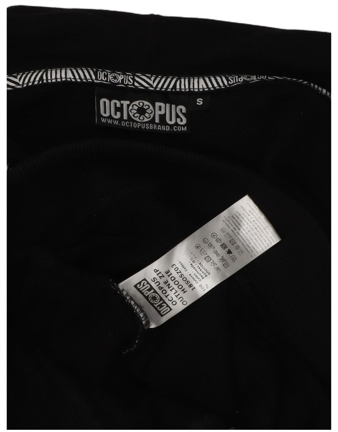 Suéter masculino com capuz e zíper gráfico Octopus pequeno algodão preto