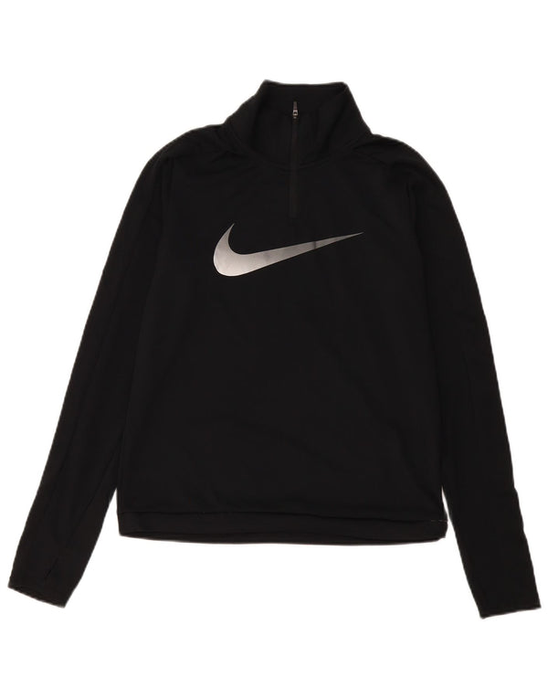 Nike Womens Dri Fit Zip Neck Pullover Treino Top Reino Unido 10 Pequeno Preto