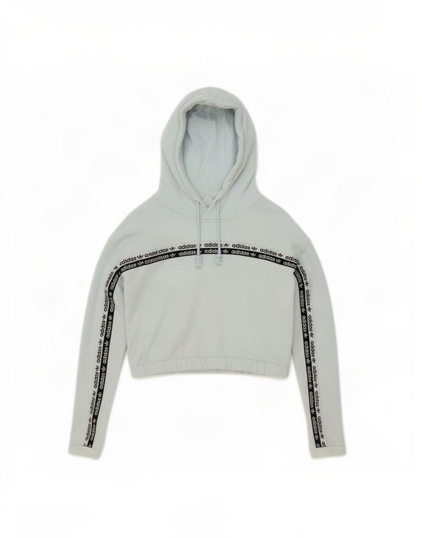 Adidas Womens Crop Graphic Hoodie Jumper UK 6 XS Azul Colourblock Algodão