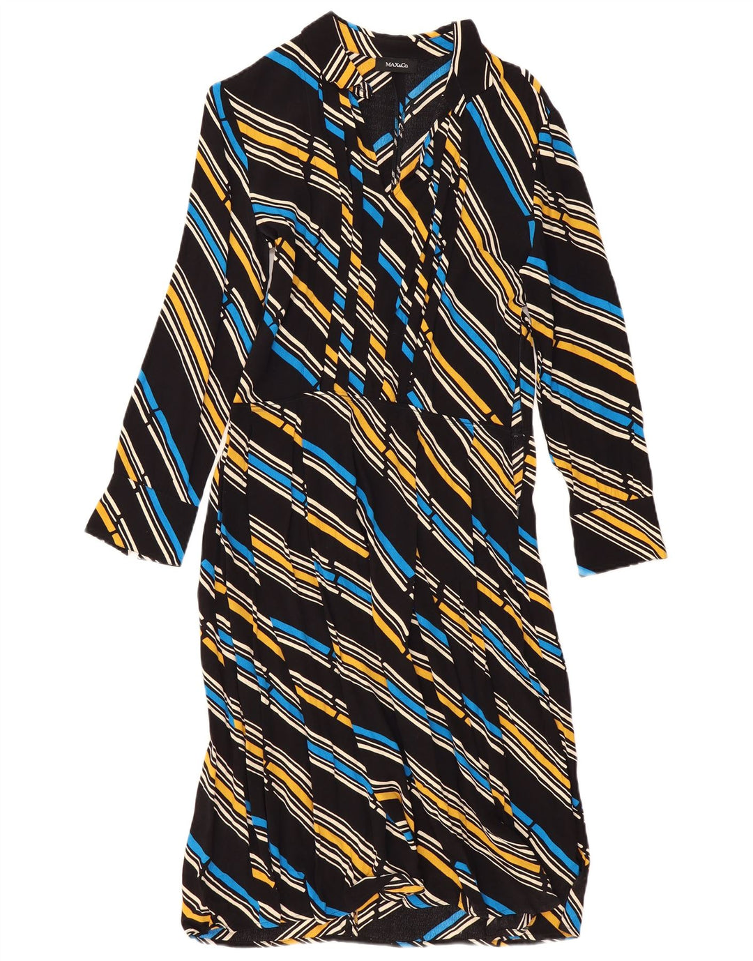 Max & Co. Vestido maxi feminino de manga comprida UK 12 médio listrado multicolorido