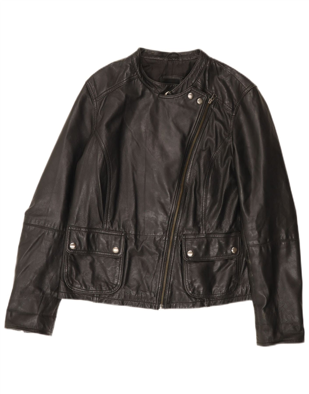 Jaqueta feminina de couro vintage para motociclista Reino Unido 14 couro preto grande