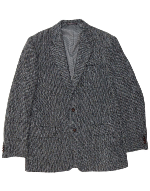 Jaqueta blazer masculina de 2 botões Harris Tweed Reino Unido 40 grande espinha de peixe azul