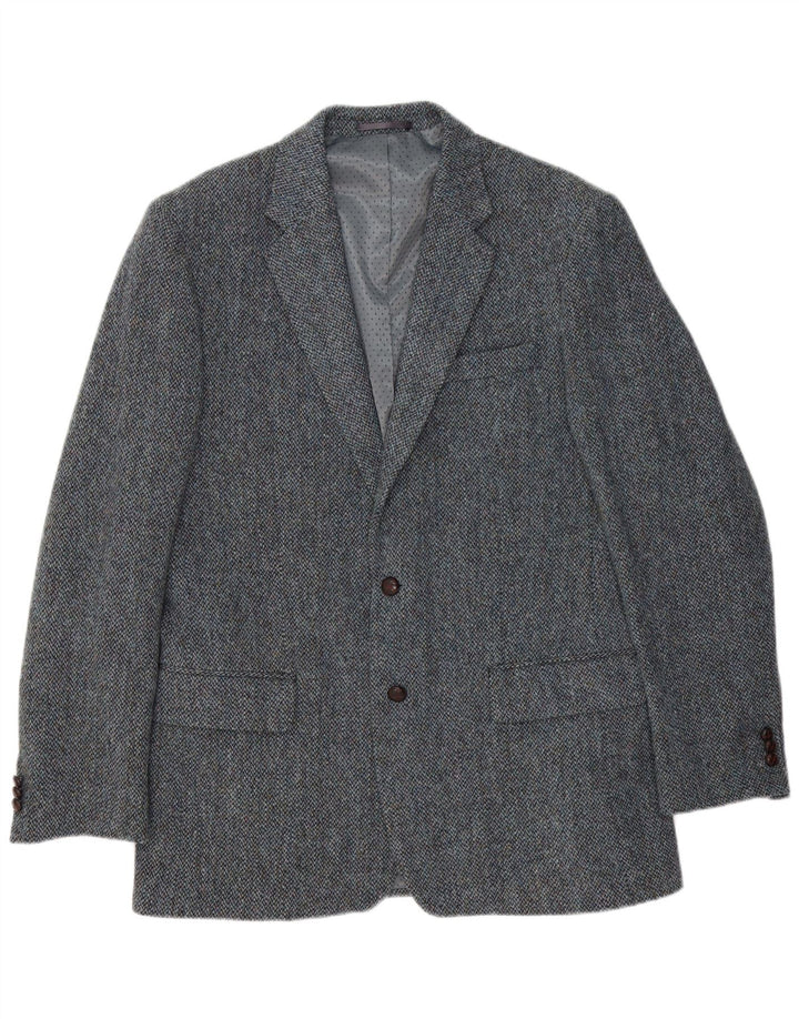 Jaqueta blazer masculina de 2 botões Harris Tweed Reino Unido 40 grande espinha de peixe azul