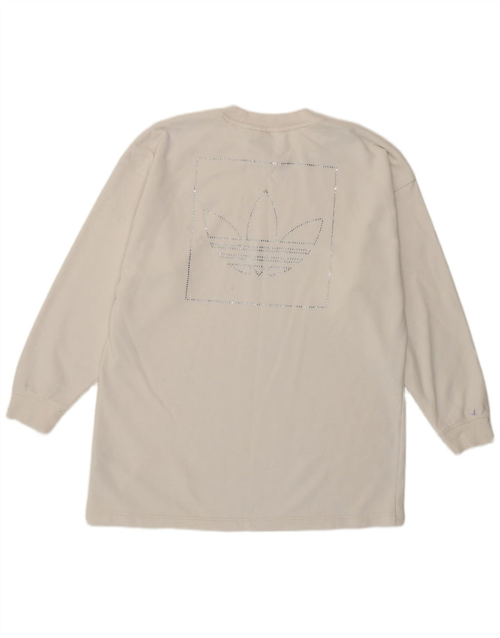 ADIDAS Womens Oversized Sweatshirt Jumper UK 10 Small White Cotton