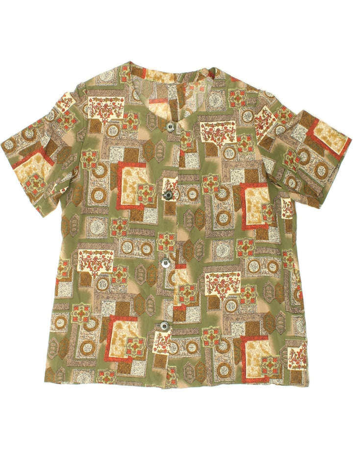 VINTAGE Womens Short Sleeve Shirt Blouse UK 14 Large Green Patchwork Vintage Vintage and Second-Hand Vintage from Messina Hembry 