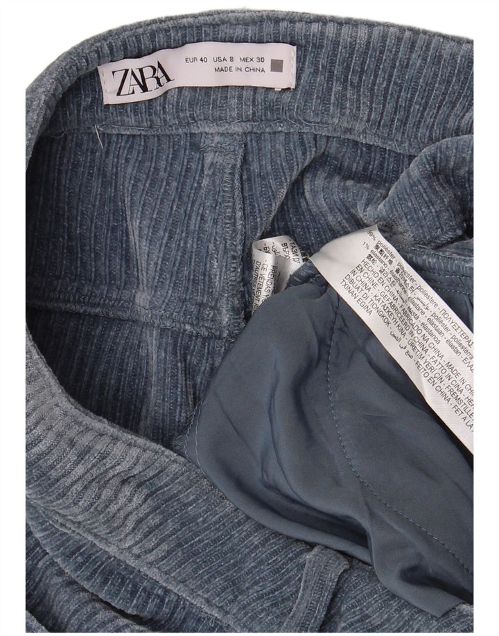 Calça feminina reta de veludo Zara EU 40 médio W30 L30 azul poliéster