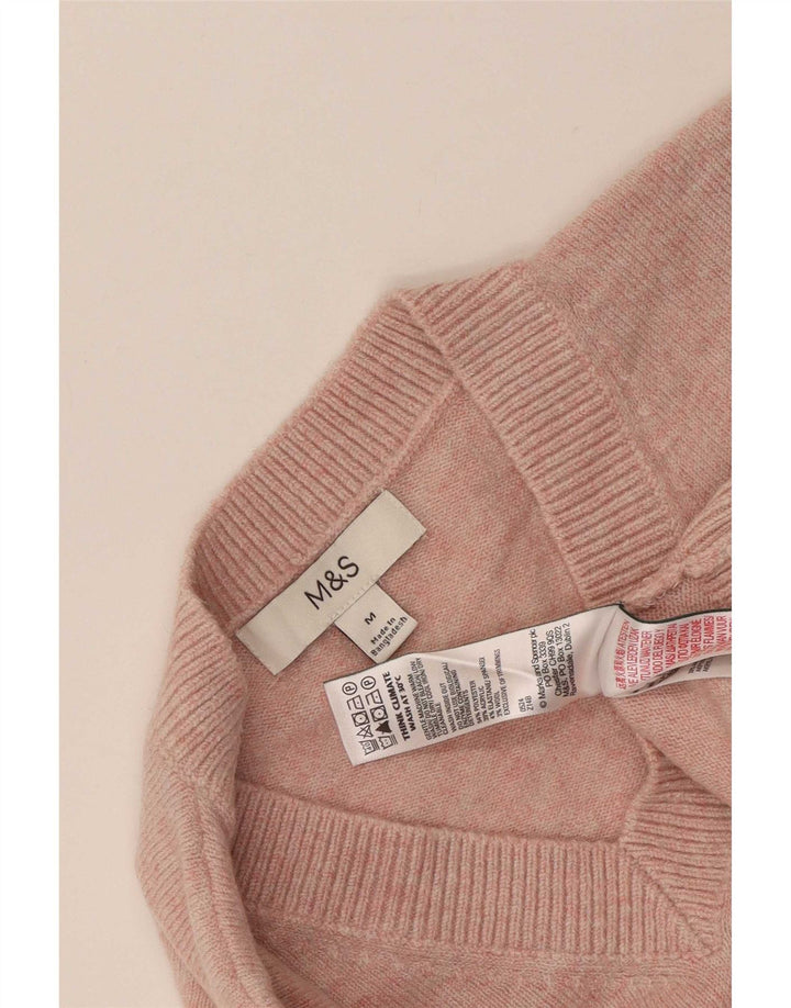 Suéter feminino Marks & Spencer com decote em V Reino Unido 14 poliéster rosa médio