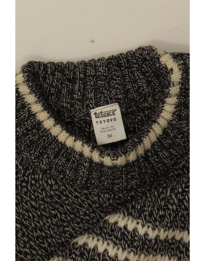 Suéter vintage masculino com gola redonda EU 50 médio off white geométrico
