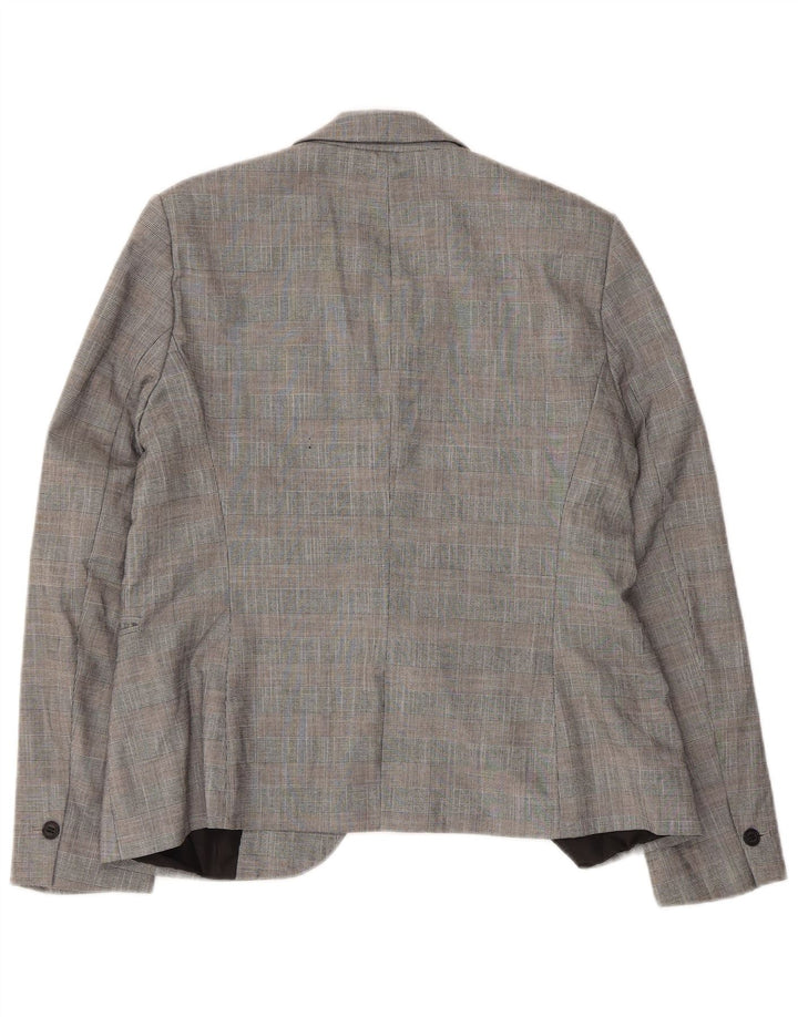 Jaqueta blazer feminina Zara com 1 botão EU 42 poliéster xadrez cinza grande