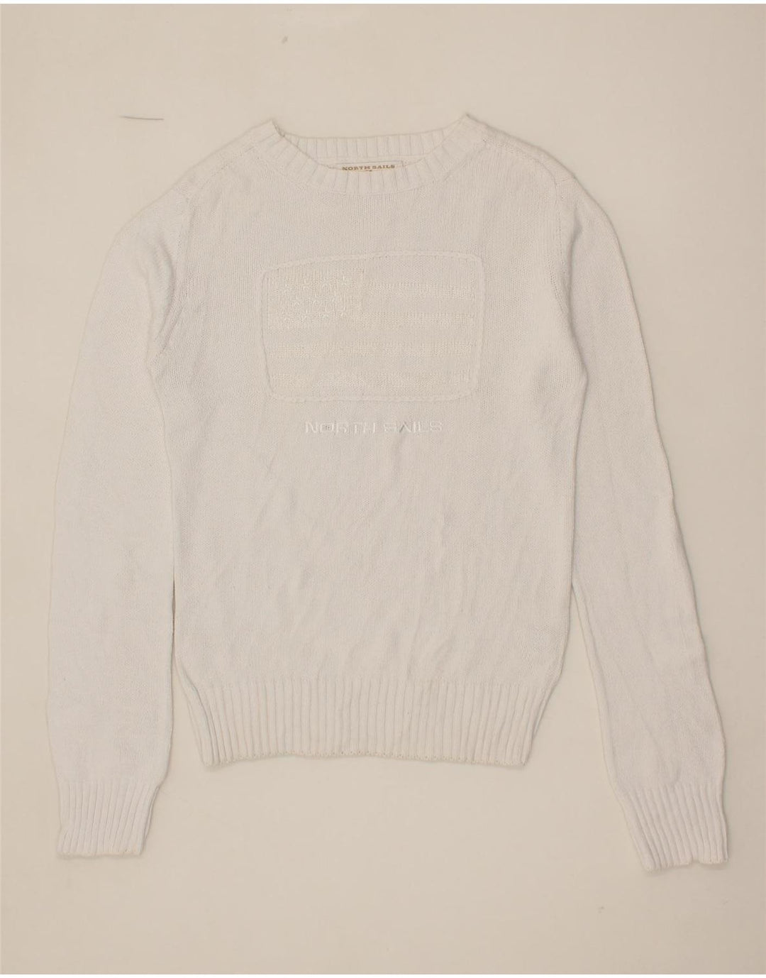 NORTH SAILS Womens Boat Neck Jumper Sweater UK 12 Medium White Cotton Vintage North Sails and Second-Hand North Sails from Messina Hembry 