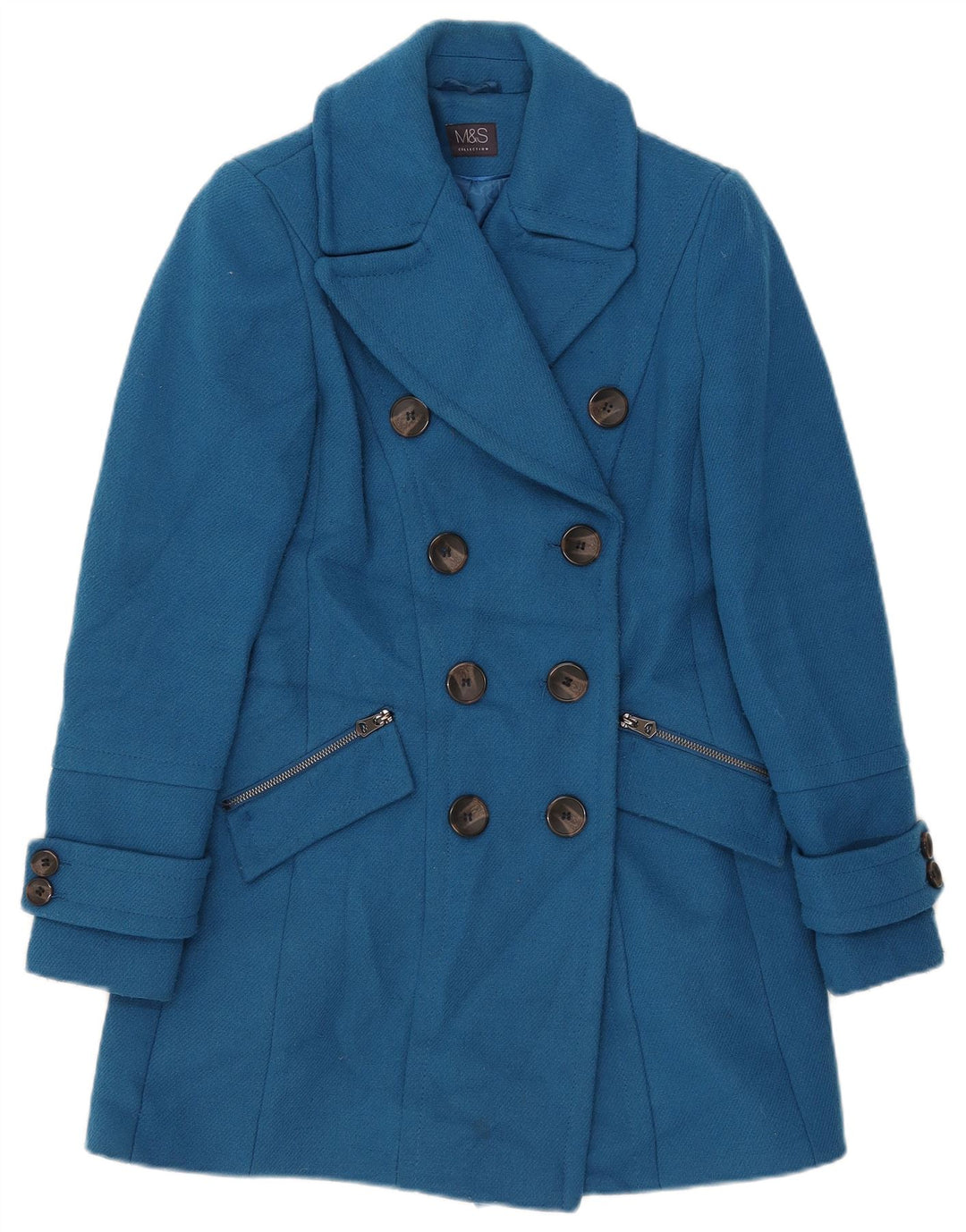 Casaco feminino Marks & Spencer com peito duplo UK 6 XS azul poliéster