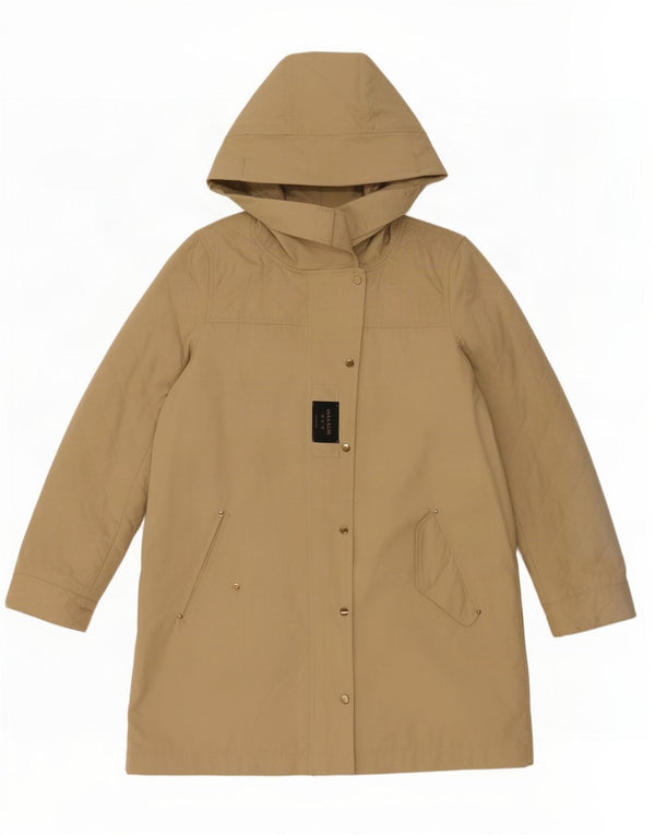 Capa de chuva feminina com capuz Zara UK 14 poliéster cáqui médio