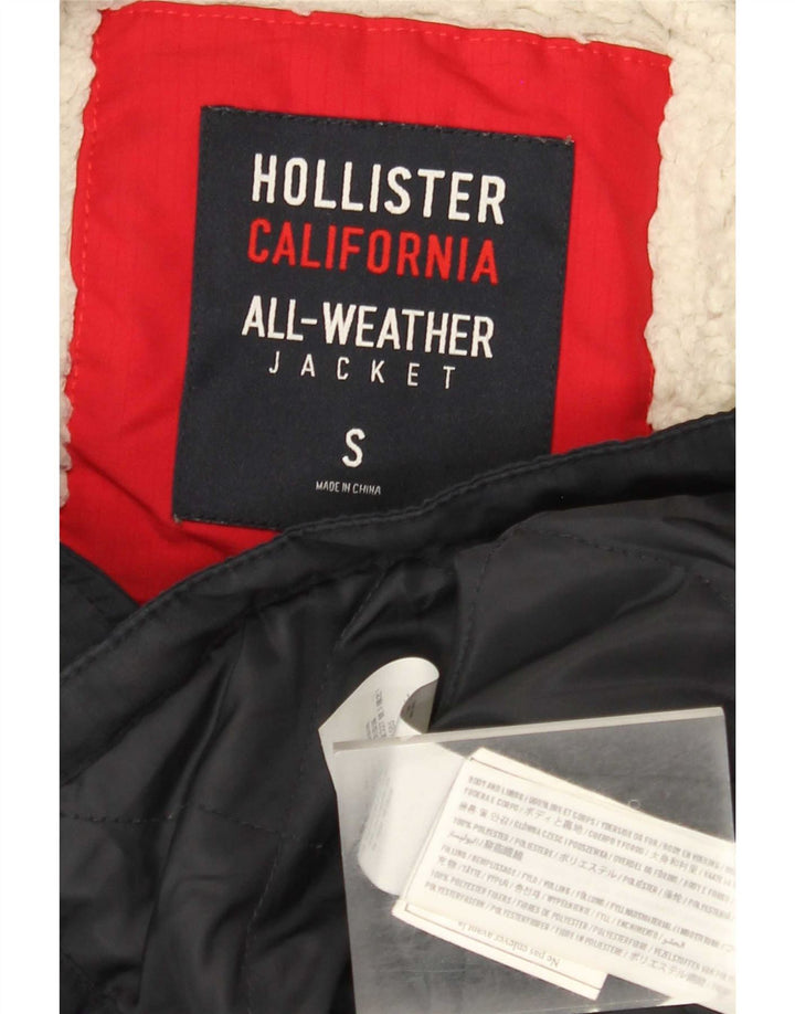Jaqueta corta-vento masculina Hollister com capuz Reino Unido 36 poliéster azul marinho pequeno
