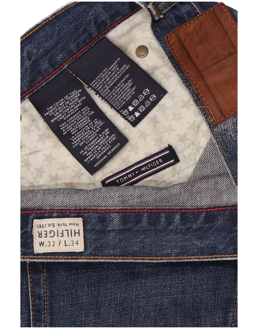 Jeans retos masculinos Tommy Hilfiger W32 L34 algodão azul