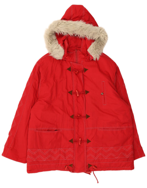 Revestimento encapuçado do Parka das mulheres do vintage Reino Unido 24 4XL poliéster vermelho Chevron
