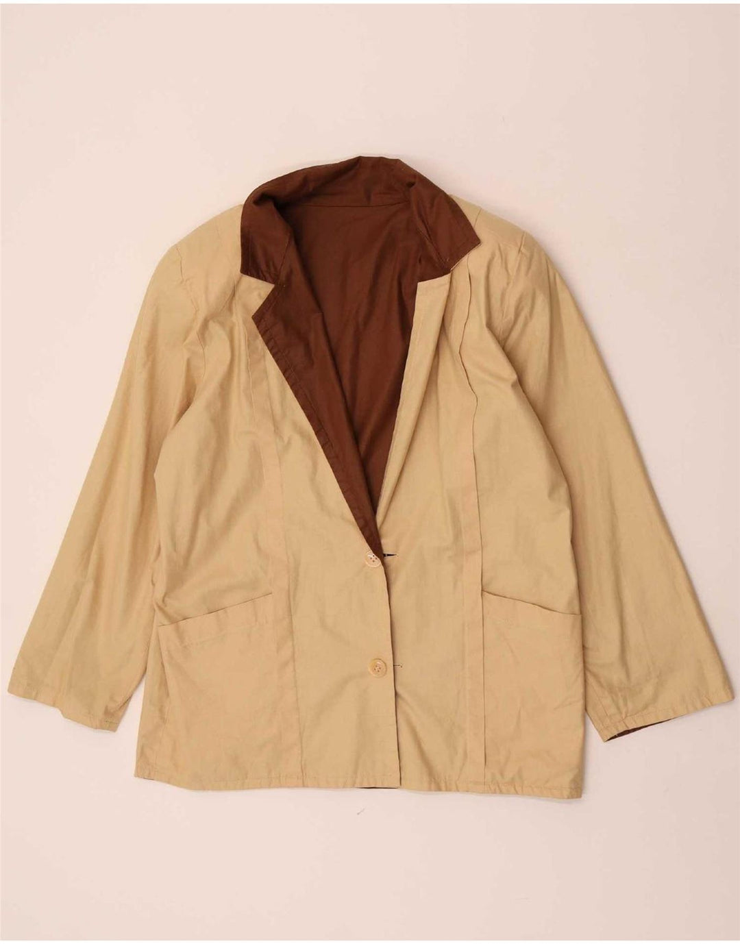 Jaqueta blazer vintage feminina com 2 botões Reino Unido 16 grande bloco colorido marrom