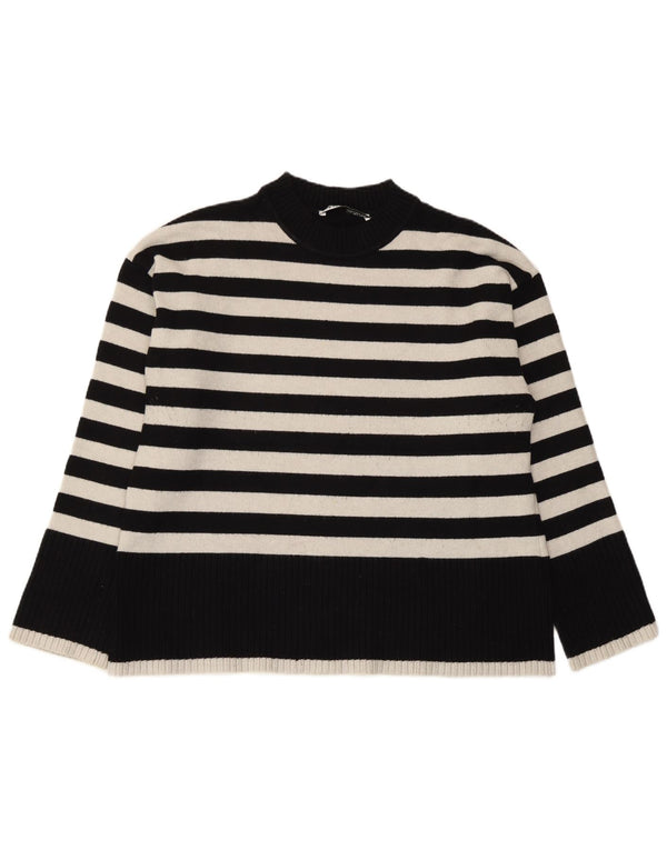Suéter feminino Zara com gola redonda e viscose listrada azul marinho médio UK 14