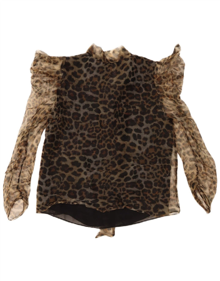 Blusa feminina Zara UK 10 pequena estampa animal marrom