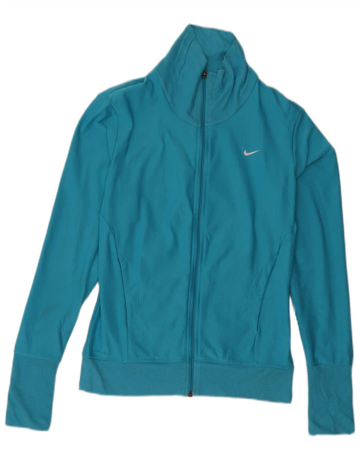 NIKE Womens Dri Fit Tracksuit Top Jacket Reino Unido 8/10 Pequeno Azul Poliéster