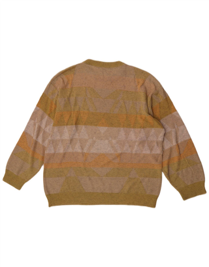 Suéter vintage masculino com gola redonda, verde médio geométrico
