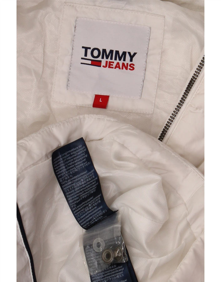 Jaqueta acolchoada com capuz feminina Tommy Hilfiger Reino Unido 16 grande poliéster branco