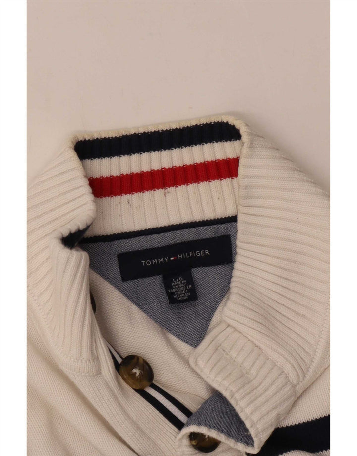 Suéter masculino Tommy Hilfiger com gola redonda e listrado branco grande