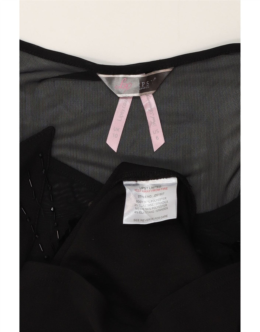 Vestido bodycon feminino Lipsy UK 10 pequeno poliéster preto
