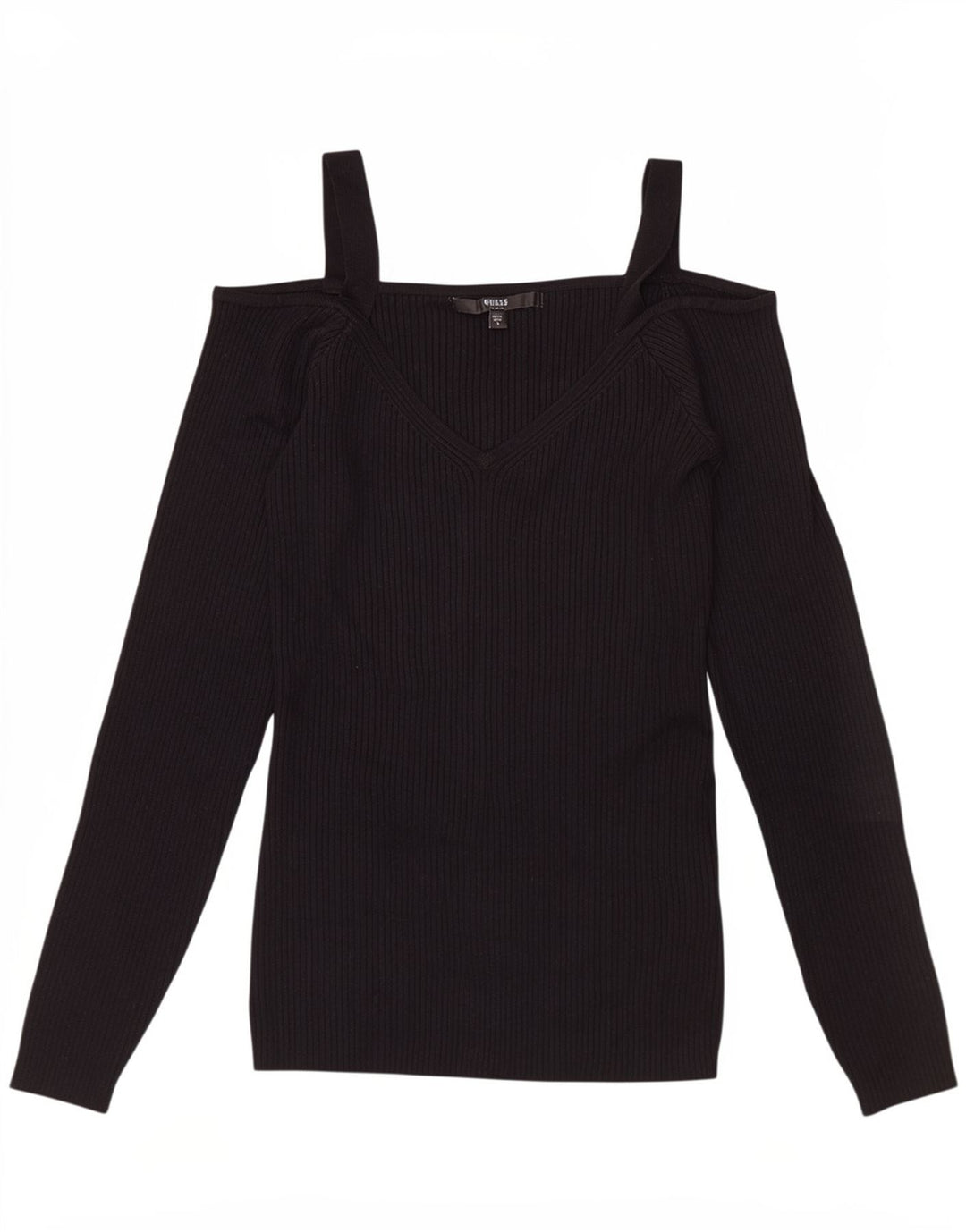 Guess Top feminino ombro de fora UK 12 médio preto rayon