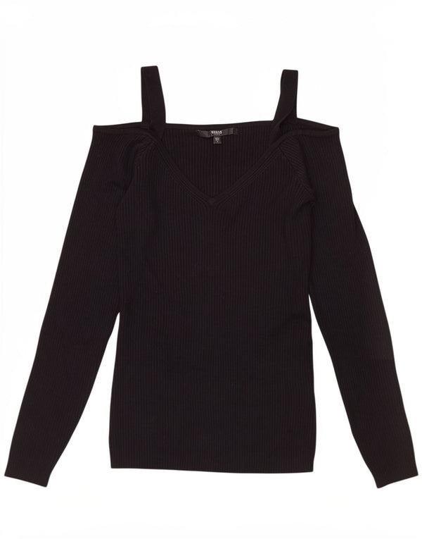 Guess Top feminino ombro de fora UK 12 médio preto rayon