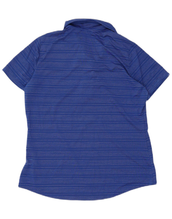 Camisa polo feminina Adidas de manga curta grande poliéster listrado azul