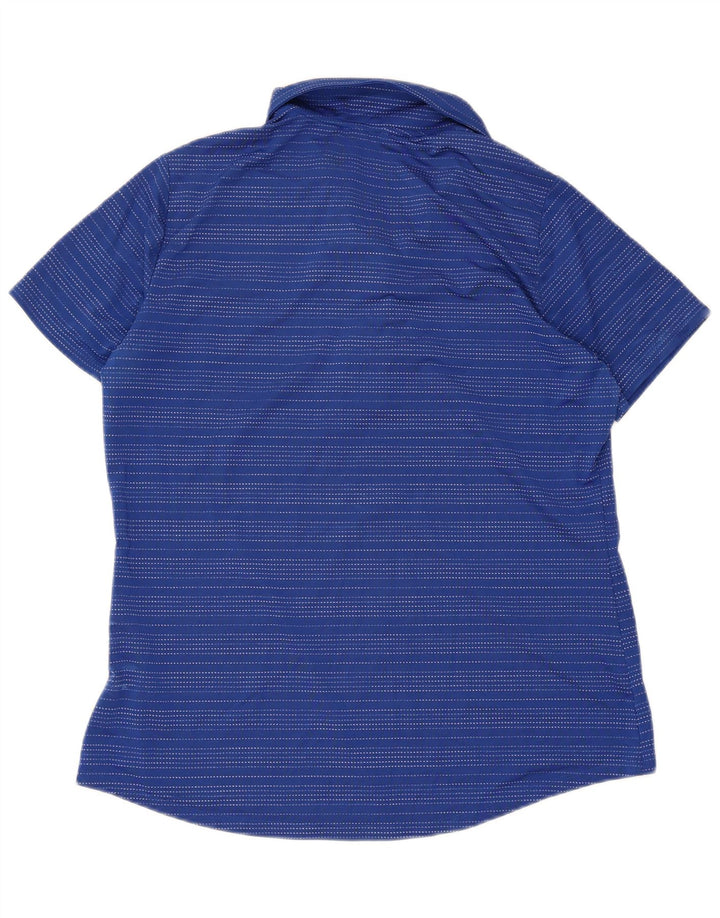 Camisa polo feminina Adidas de manga curta grande poliéster listrado azul