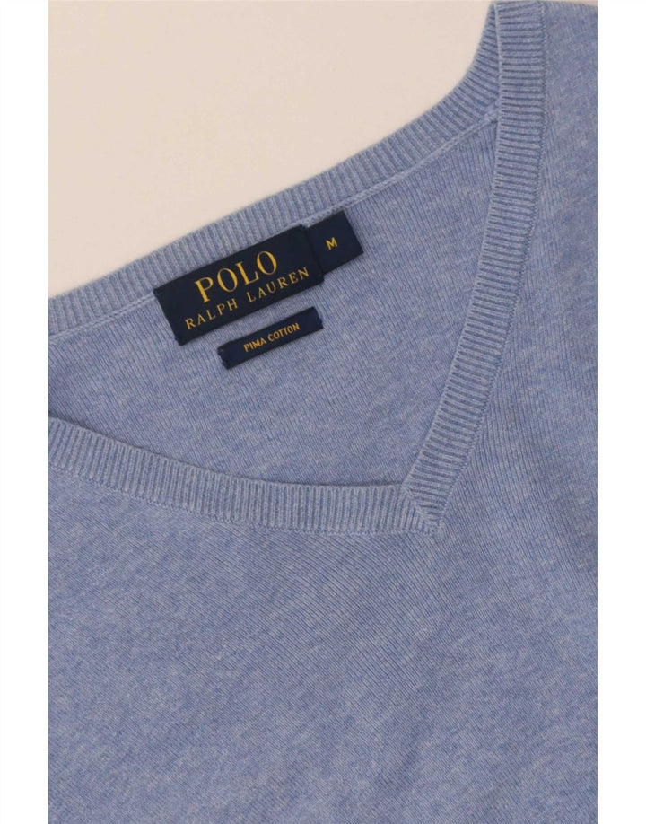 Suéter masculino Polo Ralph Lauren com decote em V azul médio