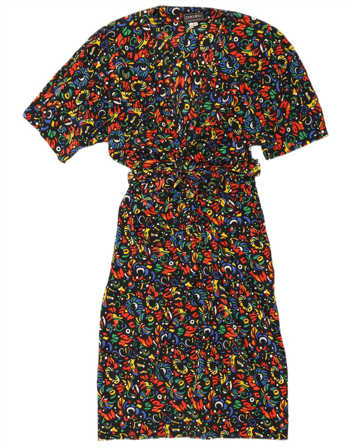 Vestido bainha feminino vintage IT 46 grande seda geométrica multicolorida