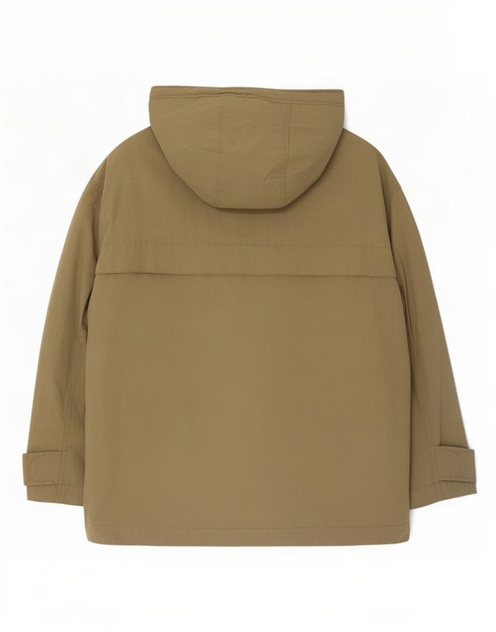 Zara Womens Hooded Oversized Utility Jacket Reino Unido 14 Médio Algodão Cáqui