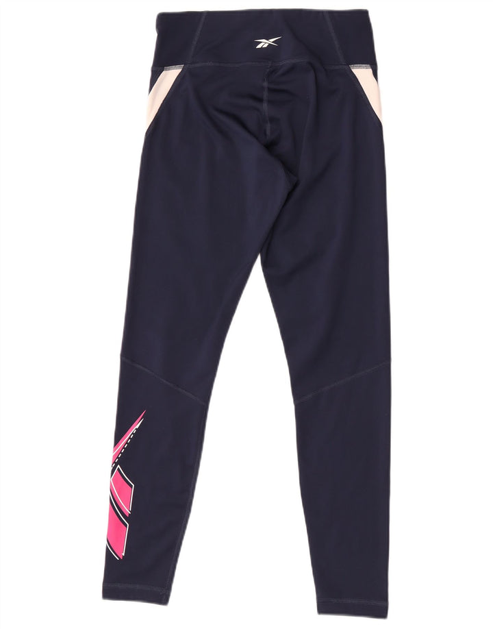 Leggings Reebok Graphic Feminino UK 8/10 Pequeno Azul Marinho Colorblock