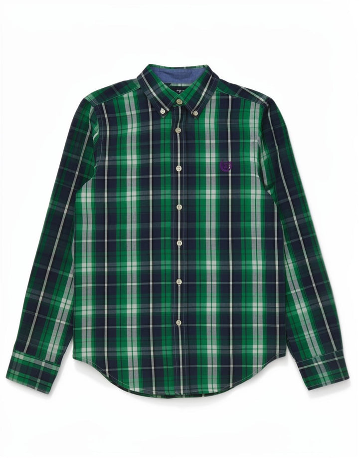 Camisa masculina Chaps 10-11 anos algodão xadrez verde médio