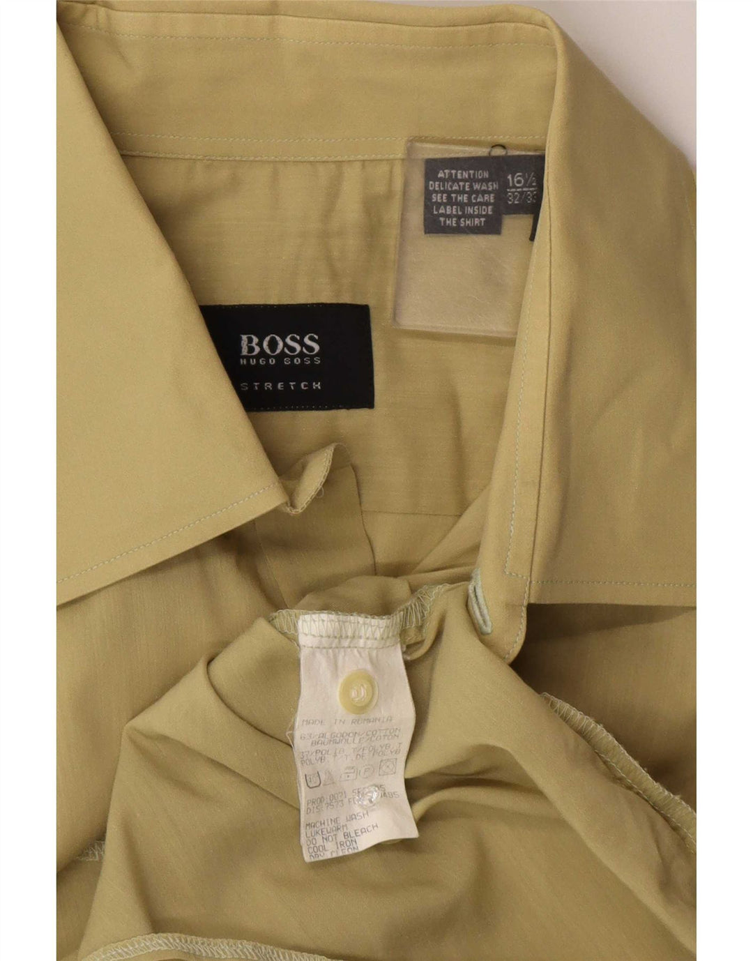 Camisa masculina Hugo Boss tamanho 16 1/2 grande algodão cáqui