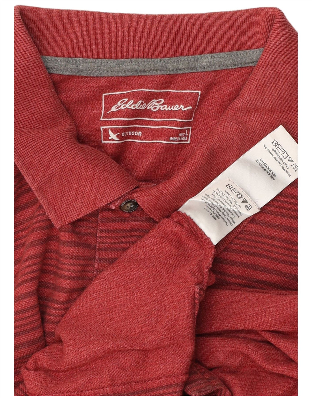 Camisa polo masculina EDDIE BAUER grande algodão listrado vermelho