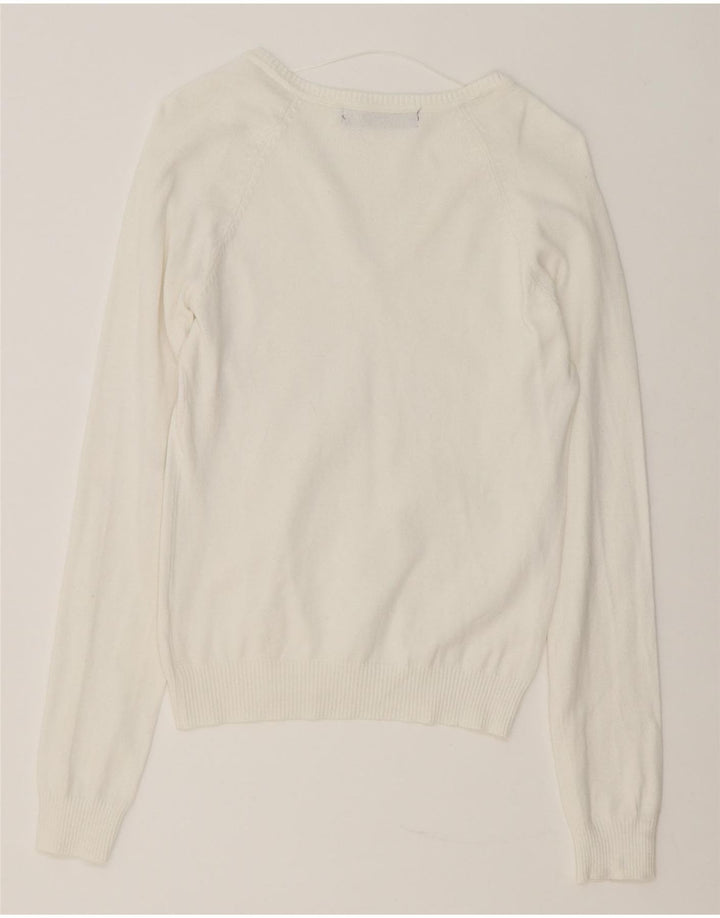 Suéter feminino Zara com decote em V Reino Unido 12 algodão branco médio