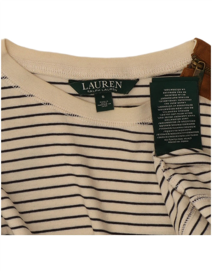 Top feminino RALPH LAUREN manga comprida Reino Unido 10 pequeno algodão listrado branco