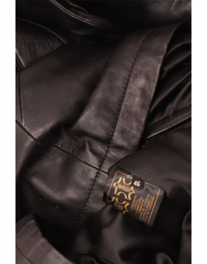 Casaco de couro superdimensionado com capuz feminino vintage EU 46 XL couro preto