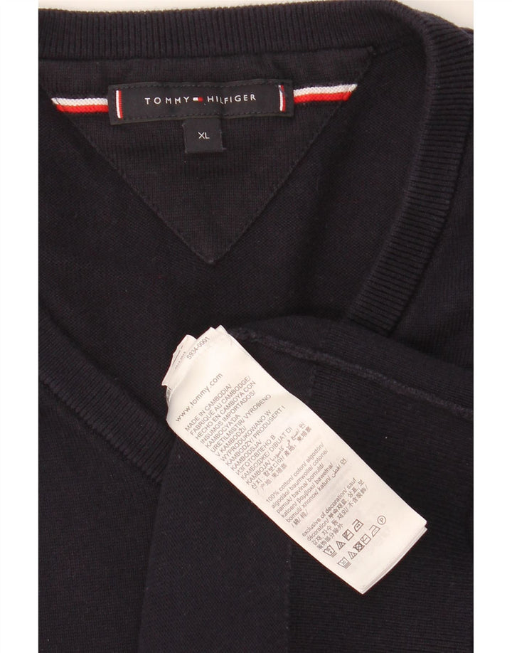 Suéter masculino TOMMY HILFIGER com decote em V XL azul marinho algodão