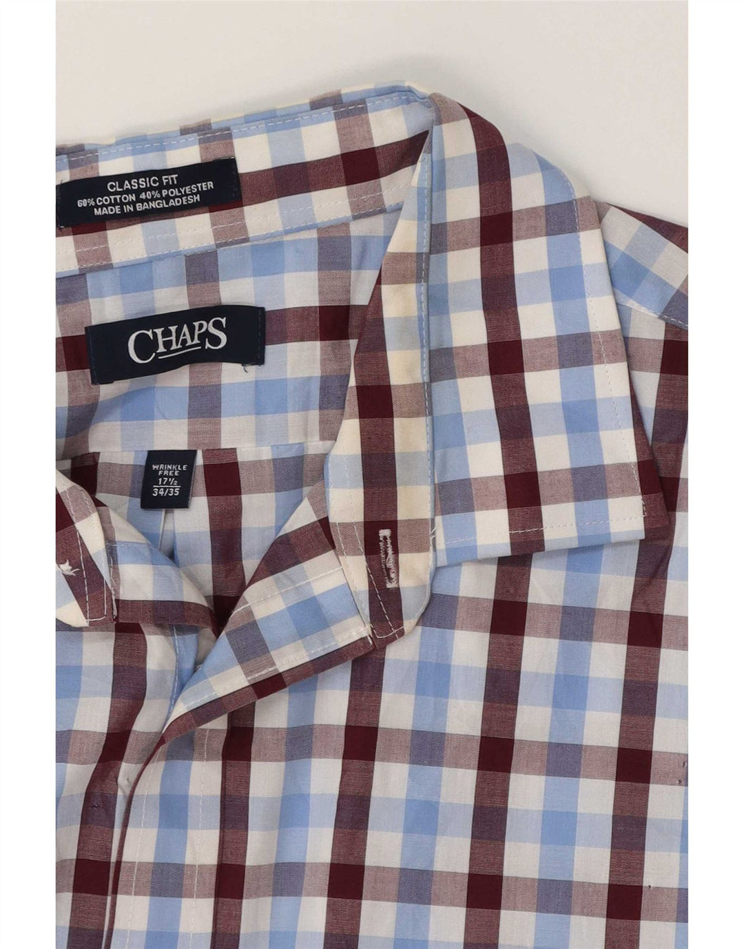 Camisa masculina Chaps Classic Fit tamanho 17 1/2 XL azul xadrez algodão