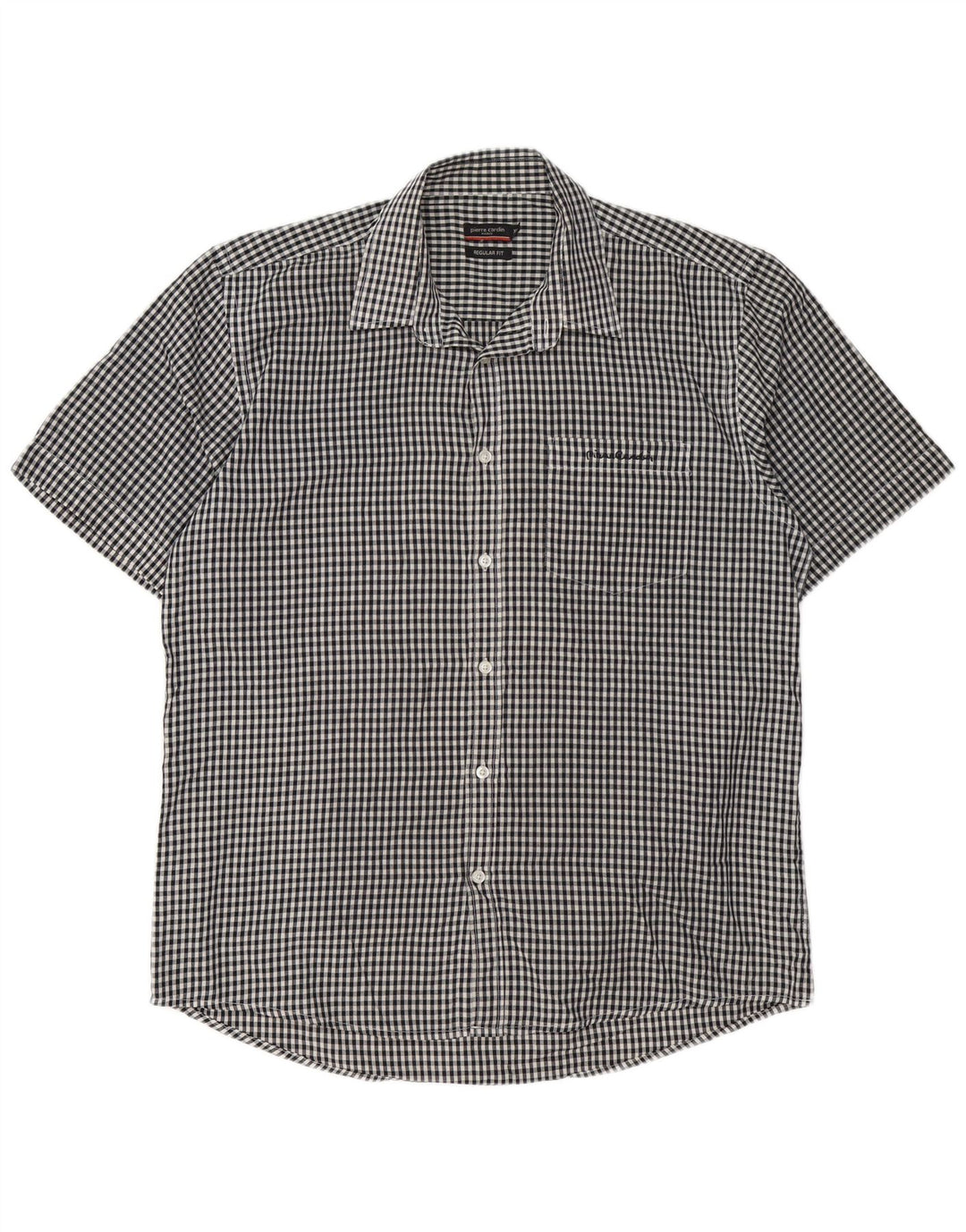 Camisa masculina Pierre Cardin de manga curta com ajuste regular XL preto guingão