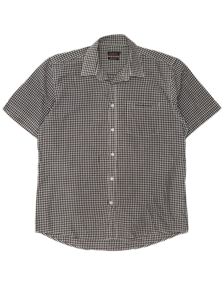 Camisa masculina Pierre Cardin de manga curta com ajuste regular XL preto guingão