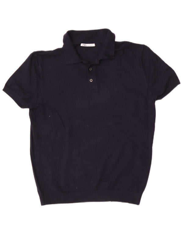Camisa polo feminina Zara Reino Unido 14 grande viscose azul marinho