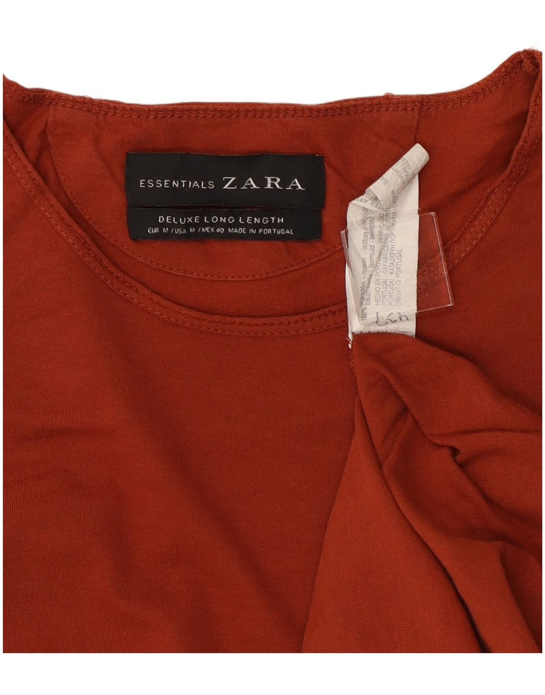 Camiseta longa feminina Zara UK 14 algodão vermelho médio