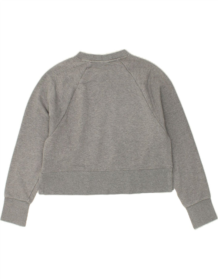 NIKE Womens Oversized Crop Graphic Sweatshirt Jumper UK 6 XS Grey Cotton Vintage Nike and Second-Hand Nike from Messina Hembry 